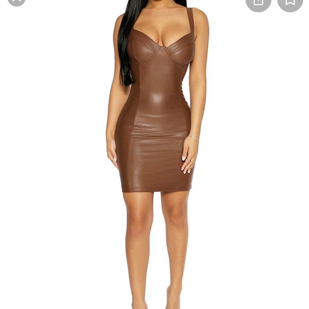 Faux leather brown mini dress